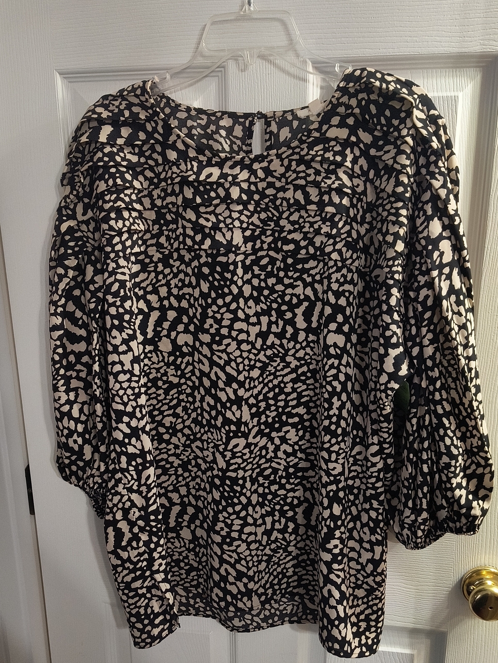 ODDI Black and Cream Printed Puff-Sleeve Blouse